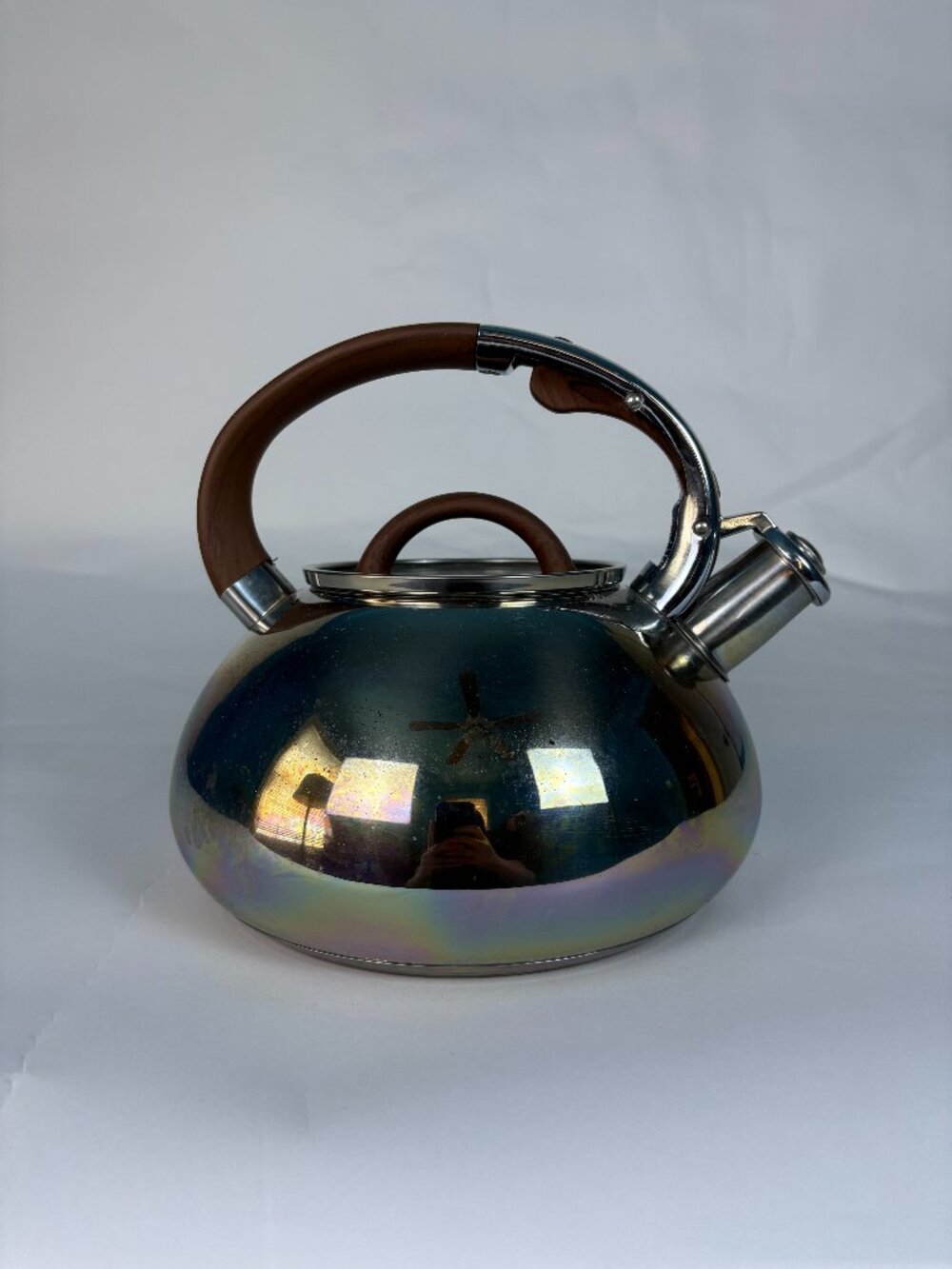 Vintage Brandani Stainless Steel Tea Kettle Iridescent Rainbow Whistling Kettle